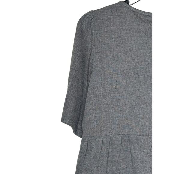 THML Women's Top Poplin Tie Tassled Embroidered Floral Neck Short Sleeve Grey XS - Picture 9 of 10